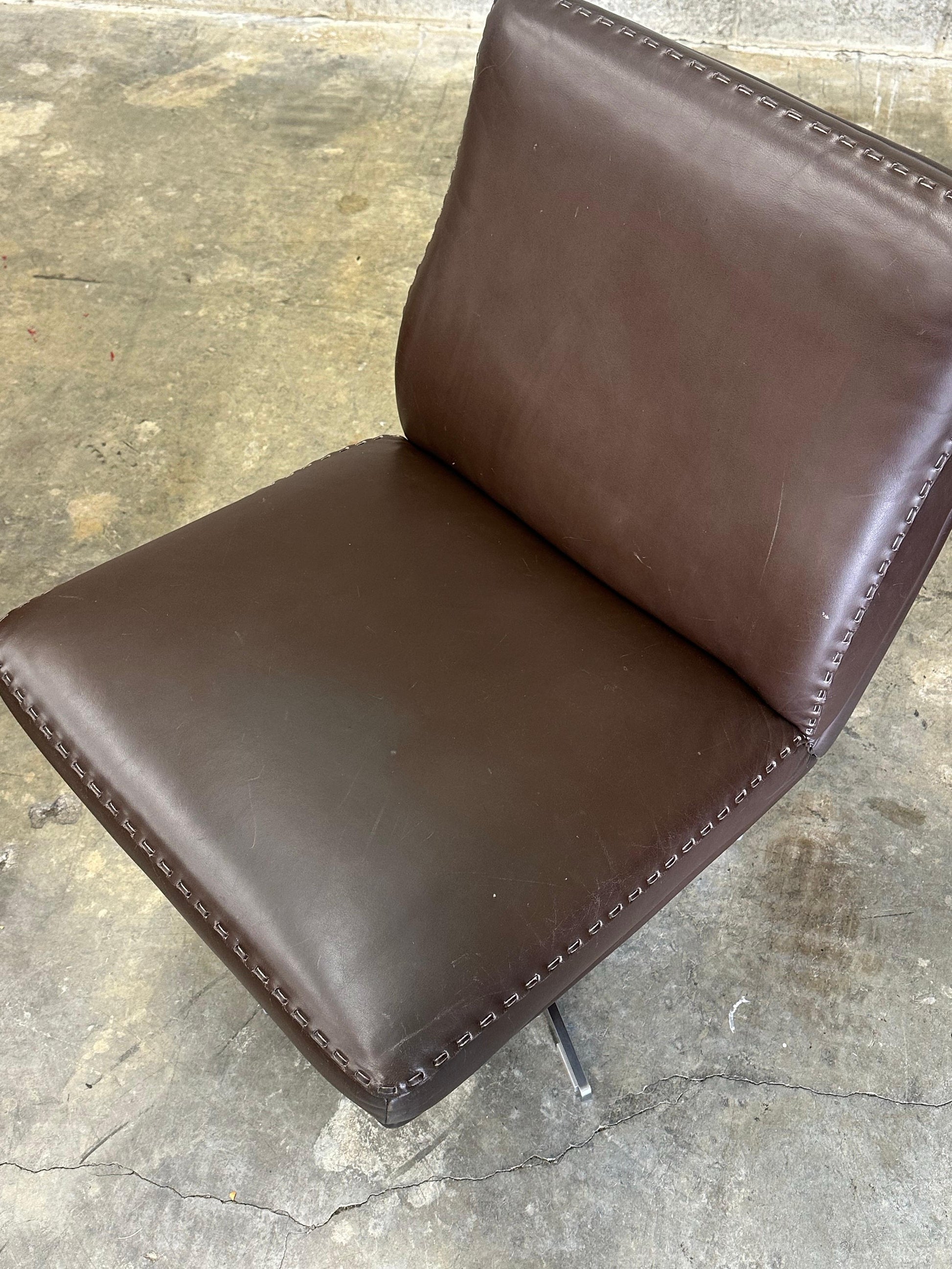 Frisman Vintage 1970s De Sede Leather and Metal Swivel Chairs- A Pair