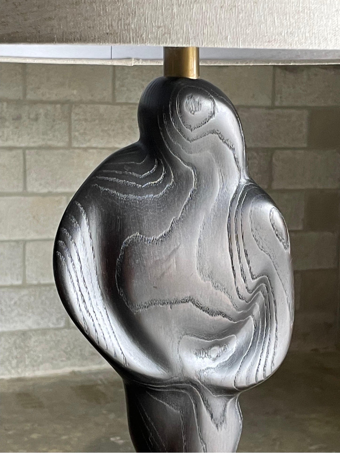Frisman Vintage Black Cerused Sculptural Table Lamp Attributed to Yasha Heifetz