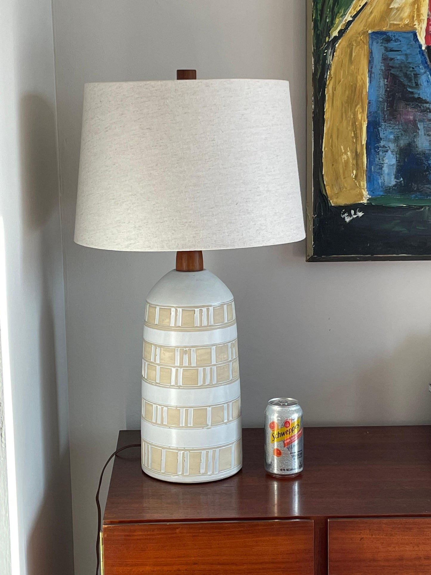 Frisman Vintage Jane and Gordon Martz Large Table Lamp, Ceramic and Walnut