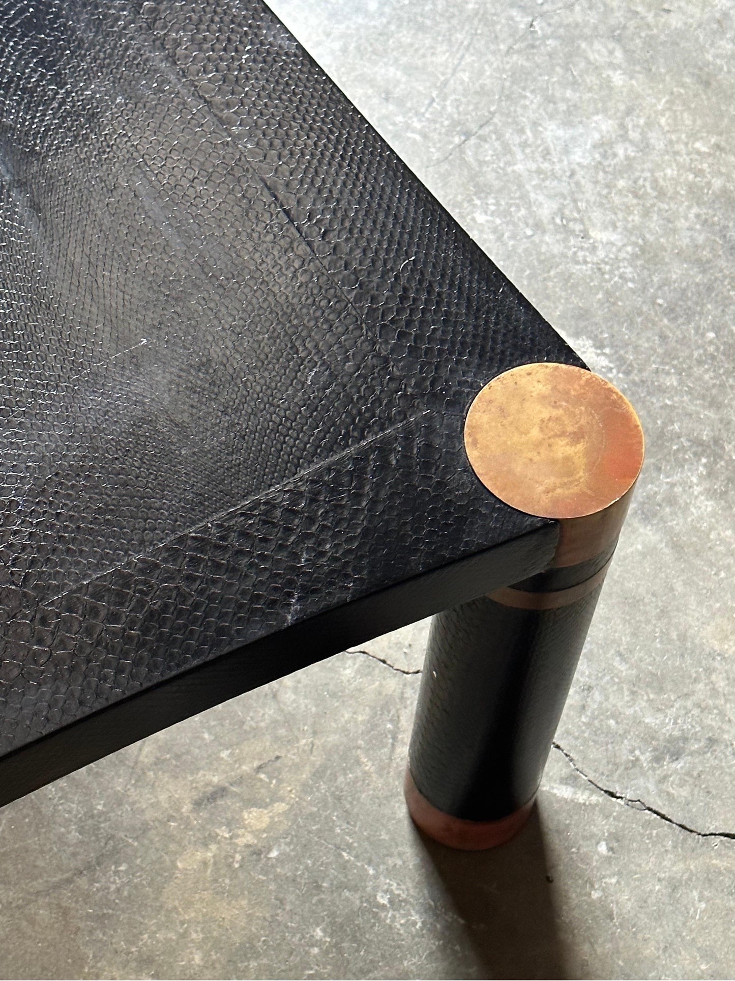 Frisman Vintage Karl Springer Exotic Leather and Patinated Brass Coffee Table