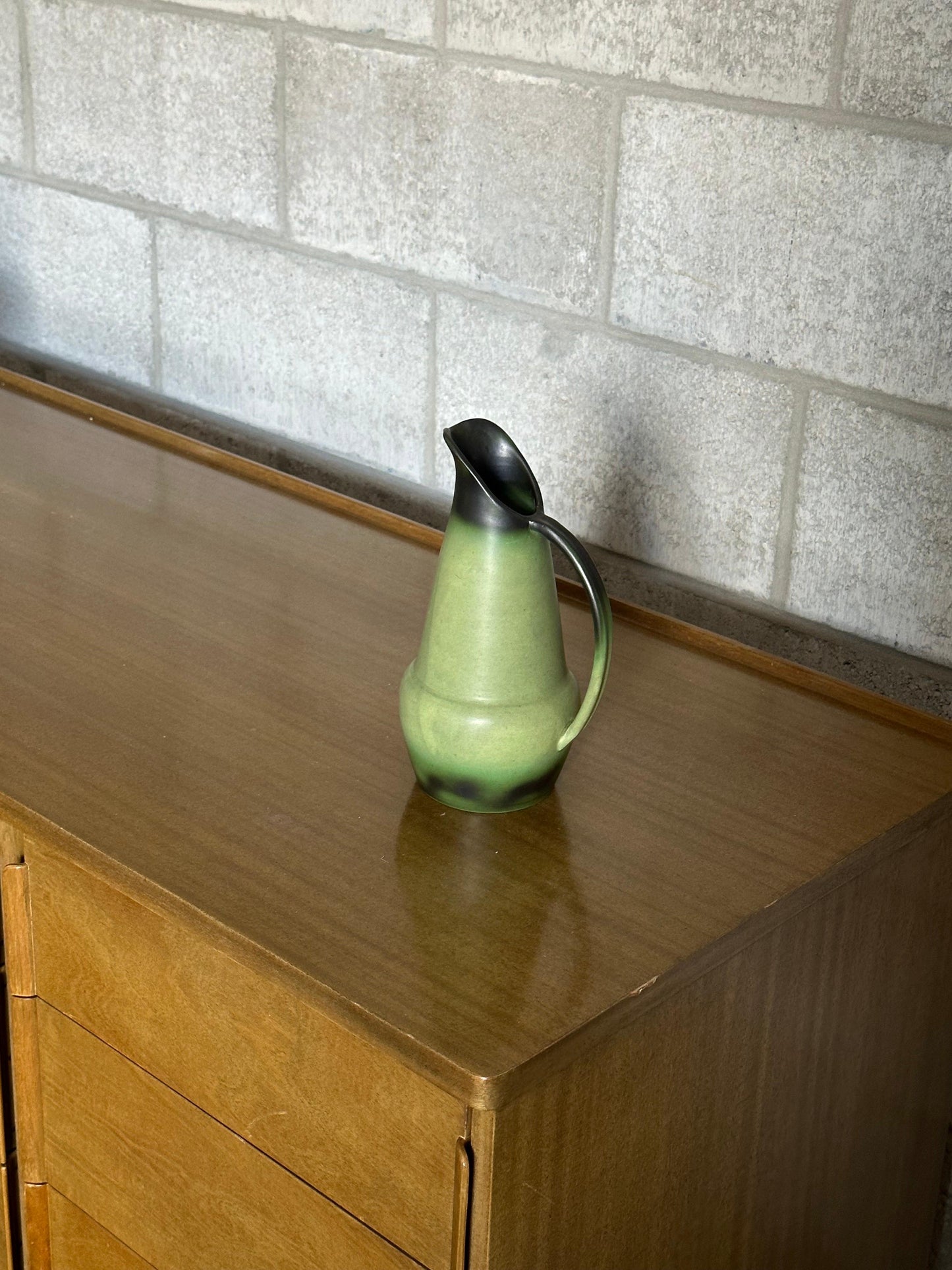 Frisman Vintage 1940s Eva Jancke-Björk for Bo Fajans Green Ceramic Pitcher