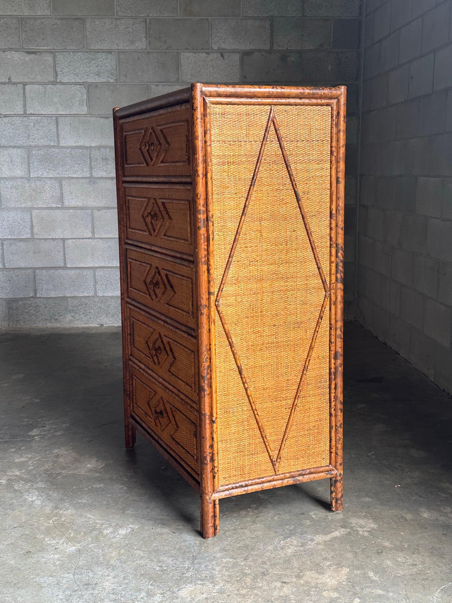 Frisman Vintage Vintage British Colonial Style Bamboo and Rattan Tall Chest