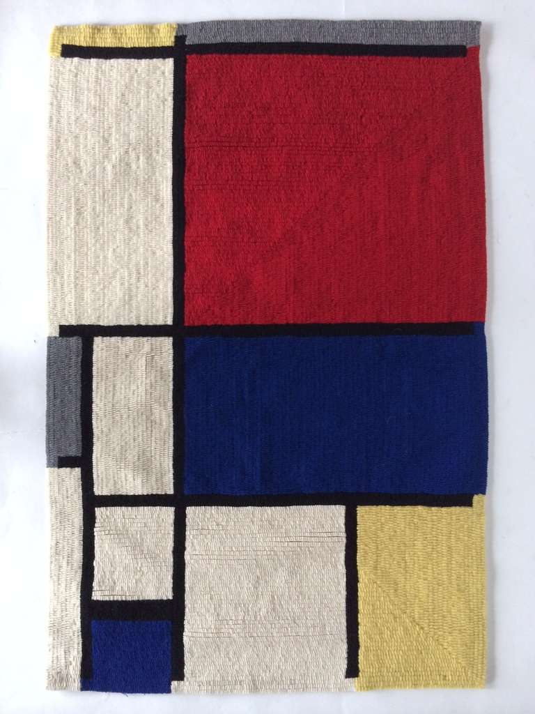 Frisman Vintage Mondrian Hand-Hooked Rug by Louis H.Guidetti