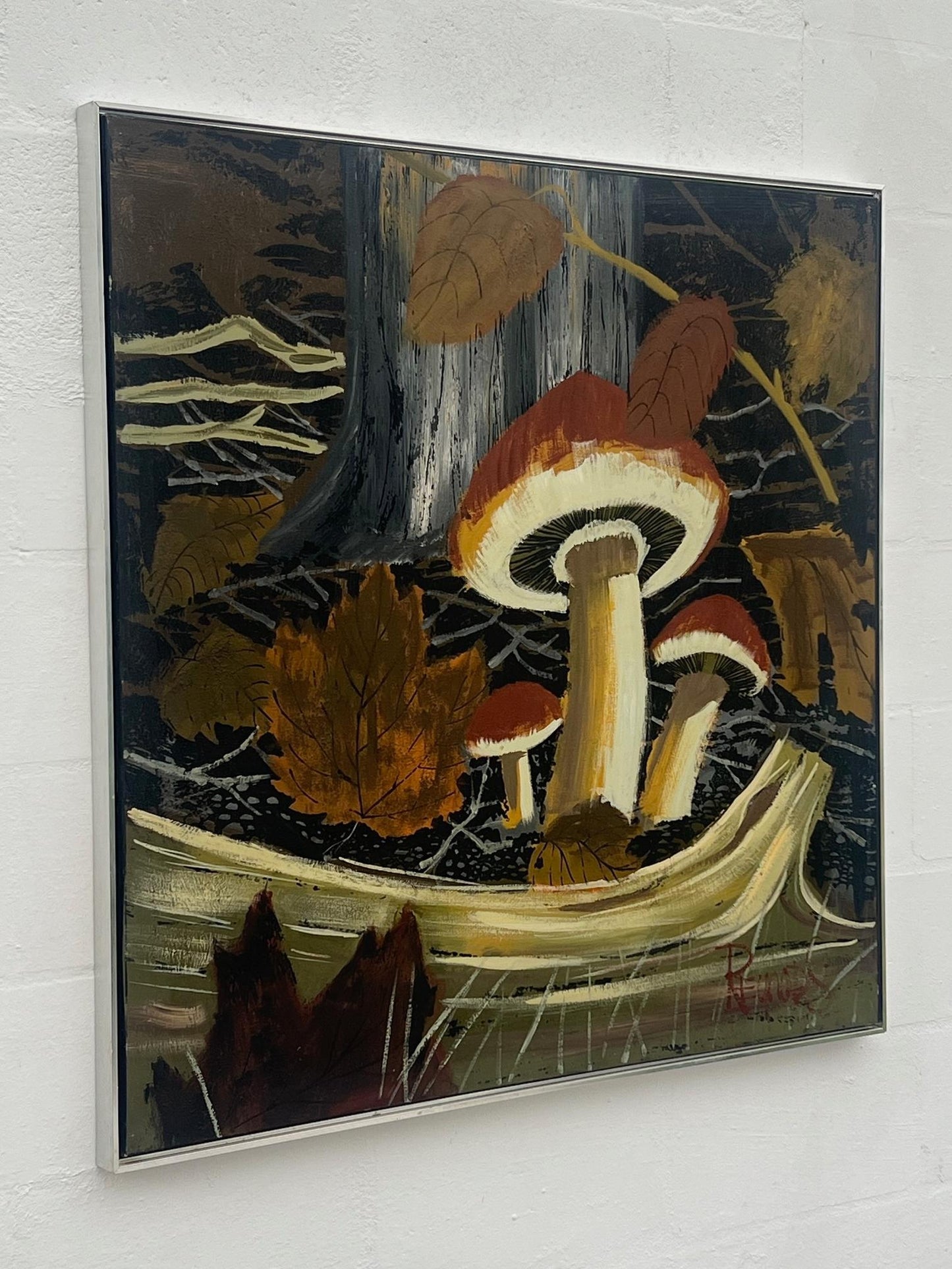 Frisman Vintage MCM Modern Painting LEE REYNOLDS Vanguard Studios MAGIC MUSHROOM FOREST 1960's