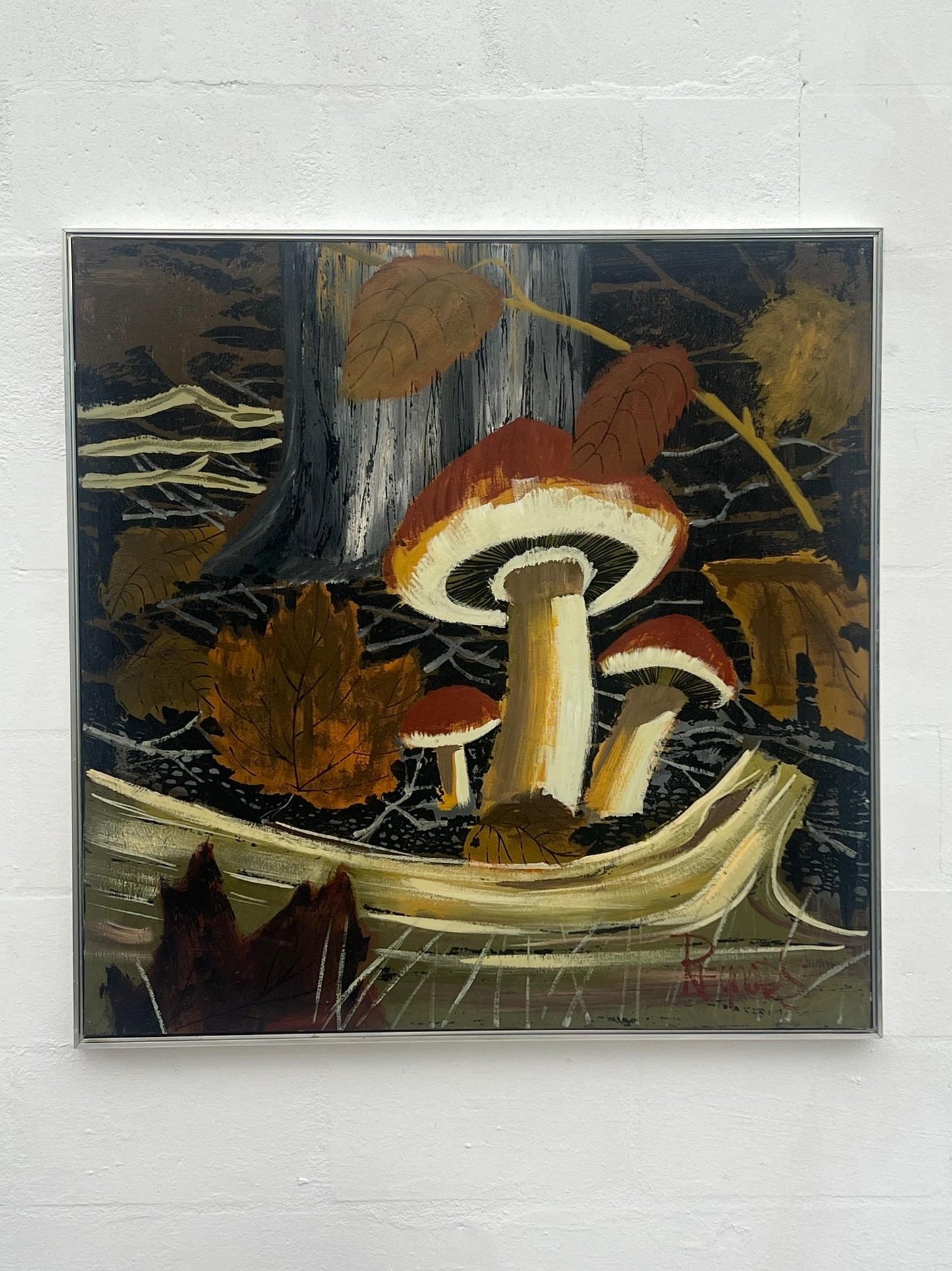 Frisman Vintage MCM Modern Painting LEE REYNOLDS Vanguard Studios MAGIC MUSHROOM FOREST 1960's