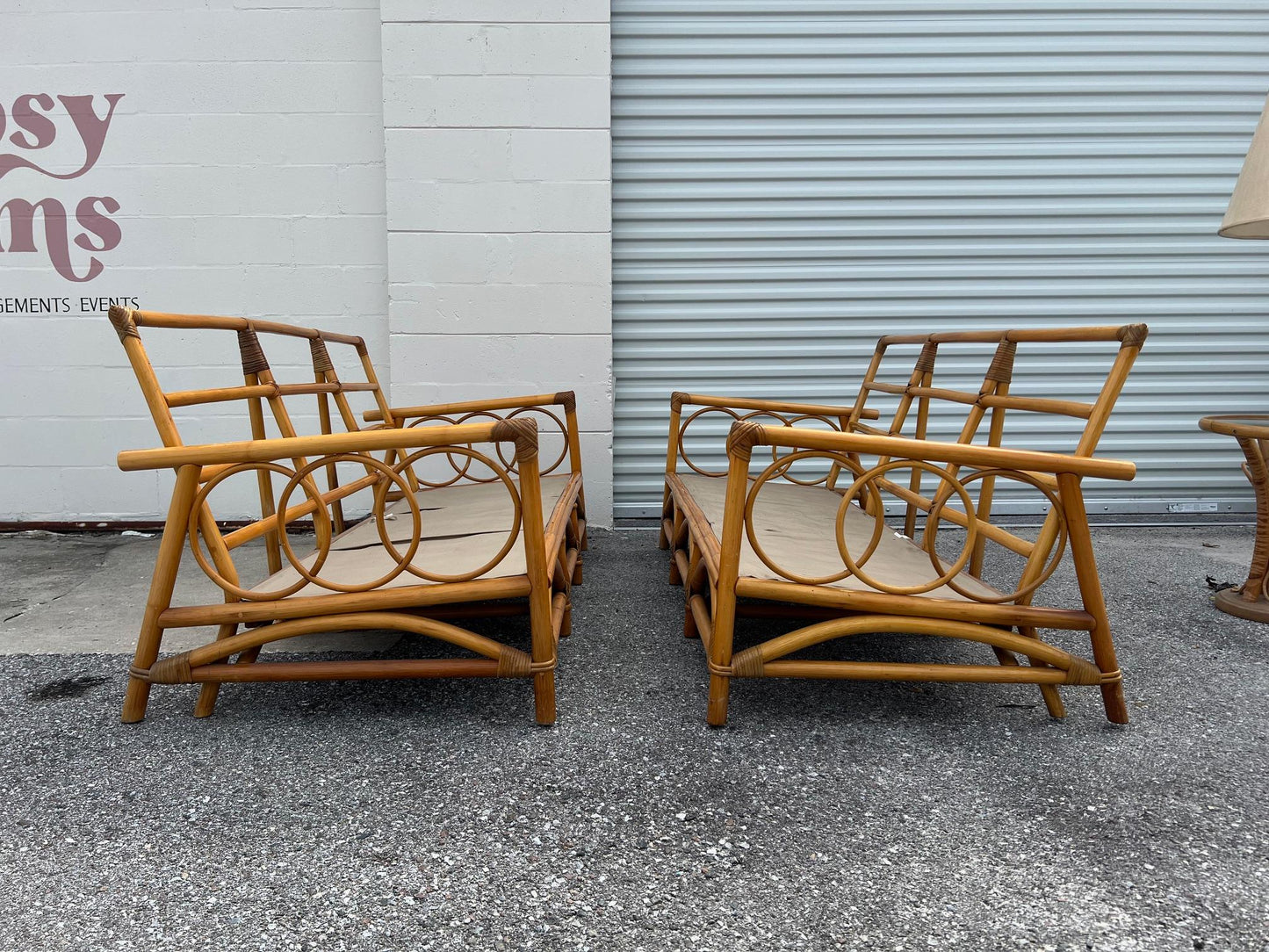 Frisman Vintage A Pair Of Three Seat Rattan Sofas