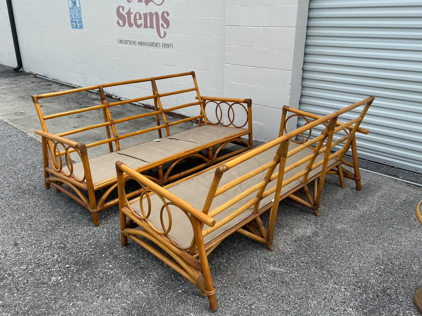 Frisman Vintage A Pair Of Three Seat Rattan Sofas