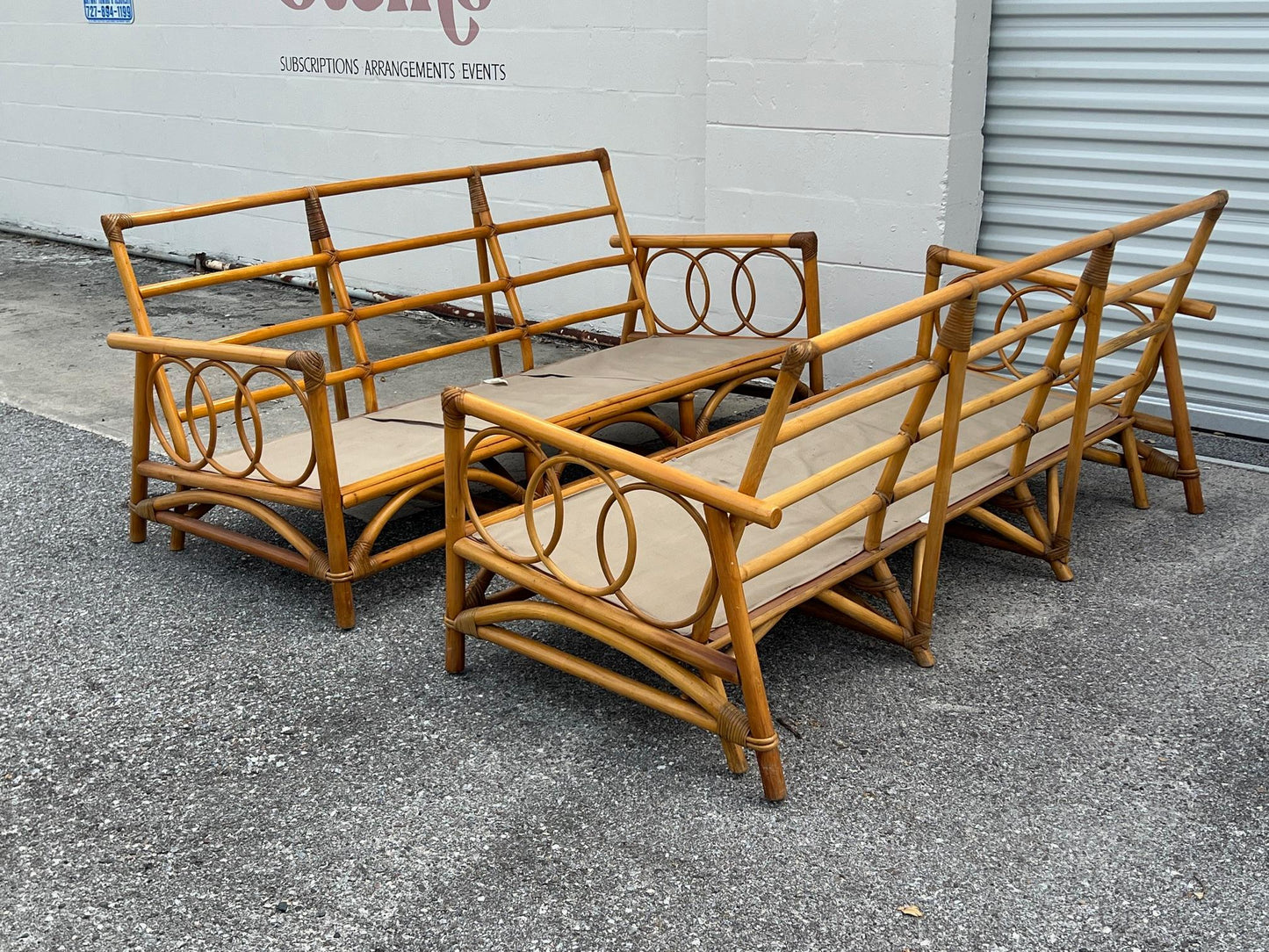 Frisman Vintage A Pair Of Three Seat Rattan Sofas