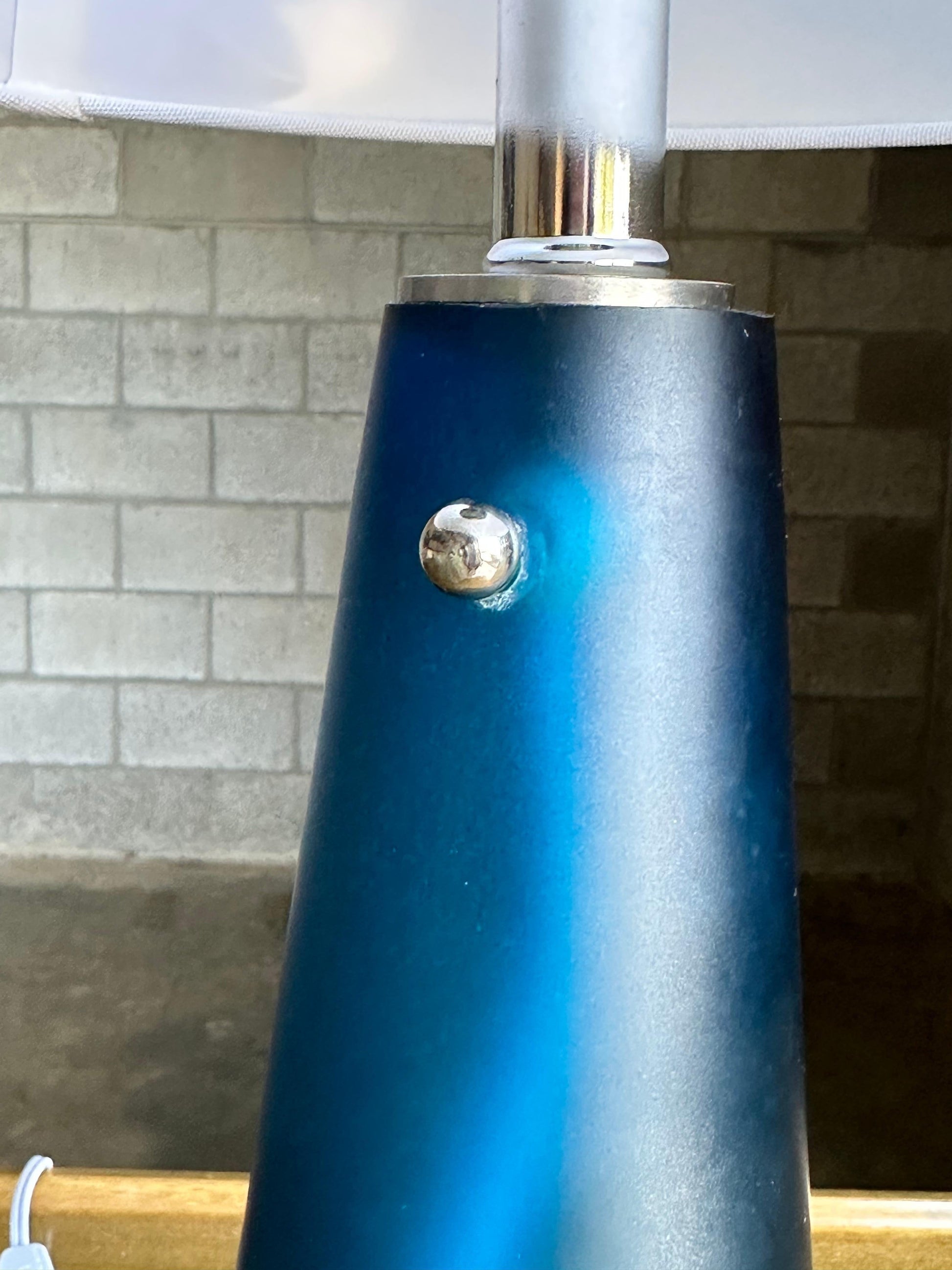 Frisman Vintage Mid Century Modern European Blue Glass Conical Lamp