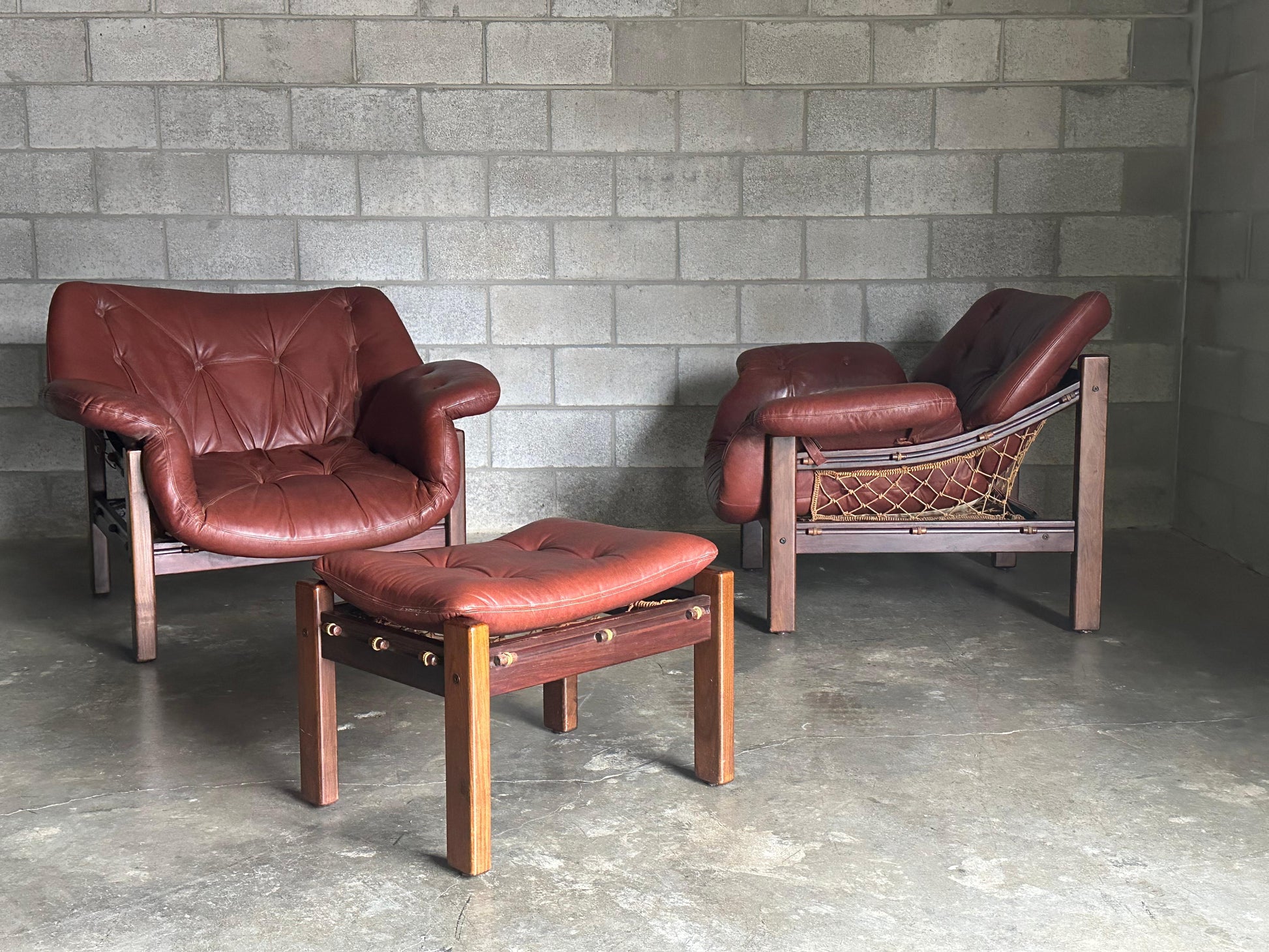 Frisman Vintage Jean Gillon Tijuca Chairs and Ottoman, a Set of 3