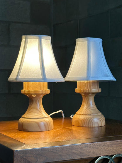 Frisman Vintage Small Turned Pine Lamps, Sweden, 1970s