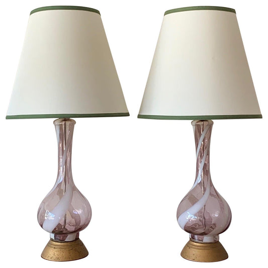 Frisman Vintage Pair of Pink Murano Glass Lamps