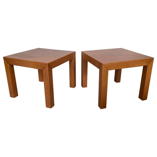 Frisman Vintage Pair of Parsons Leather Pedestal Tables