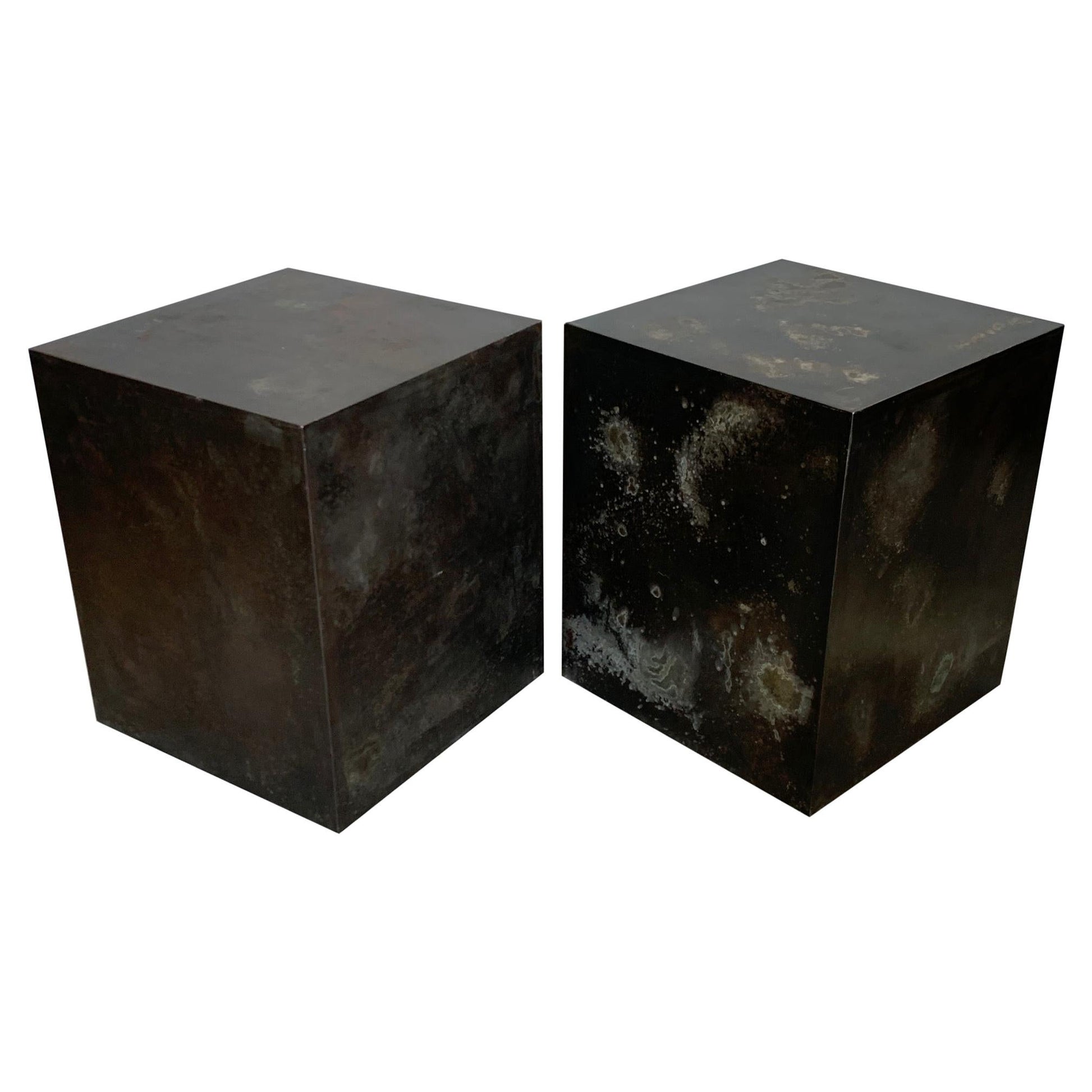 Frisman Vintage A Patinated Steel Cube Pedestal Custom Made