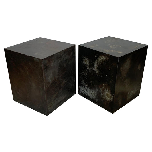 Frisman Vintage A Patinated Steel Cube Pedestal Custom Made