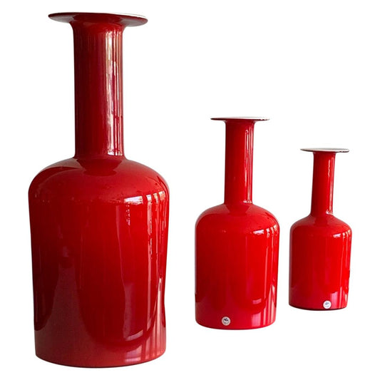 Frisman Vintage Group of Three Red Otto Bauer Holmegaard Bottles