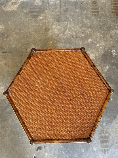 British Colonial Style Tiered Hexagon Table in Faux Bamboo and Cane