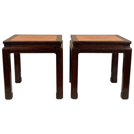 Frisman Vintage A Pair of Dunbar Occasional Tables Asian Style with Cork Tops