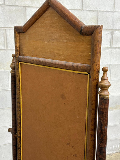 Frisman Vintage British Colonial Style Burnt Bamboo and Cane Freestanding Cheval Floor Mirror