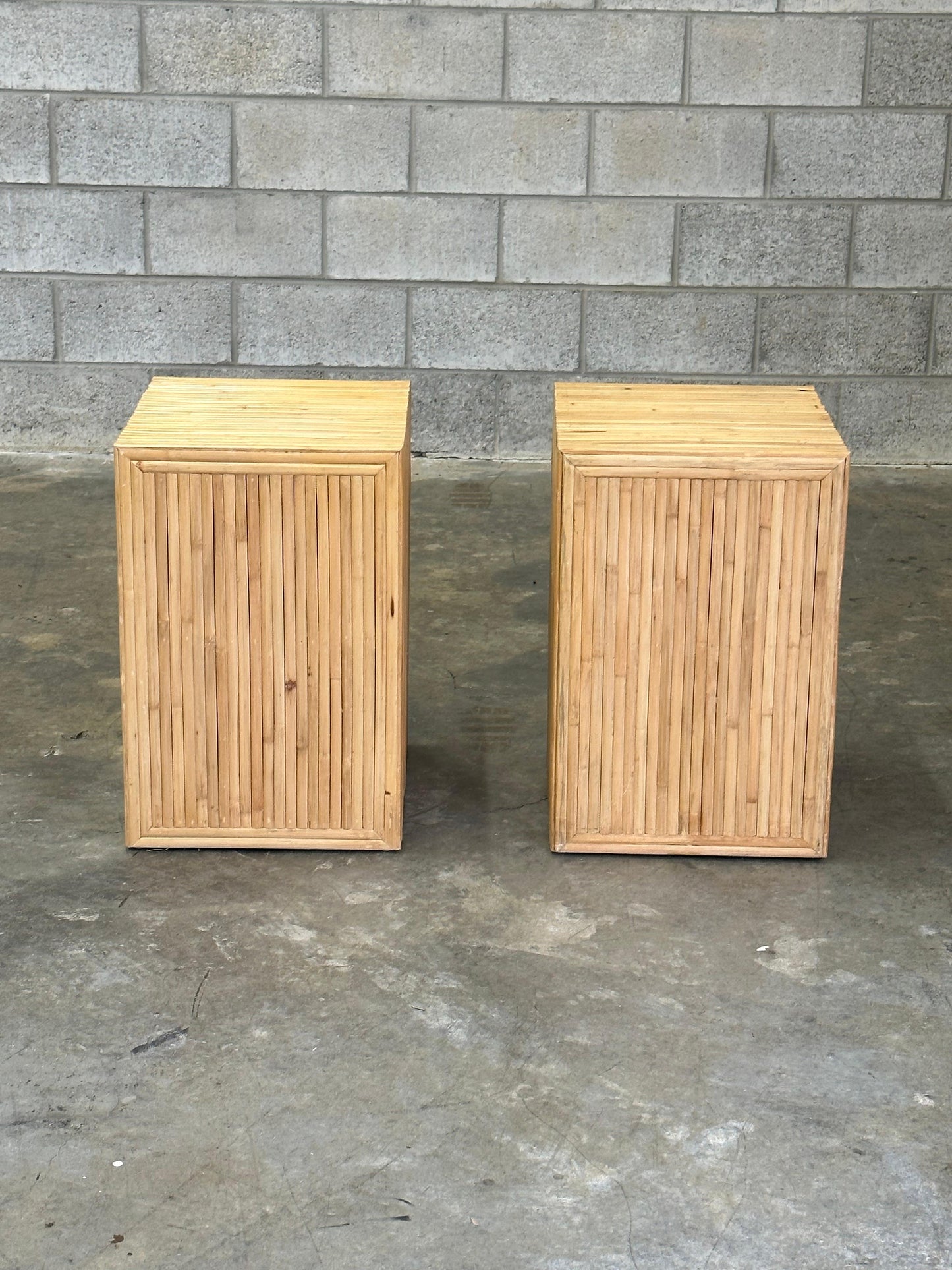 Frisman Vintage Pair of Cane and Split Bamboo Nightstands