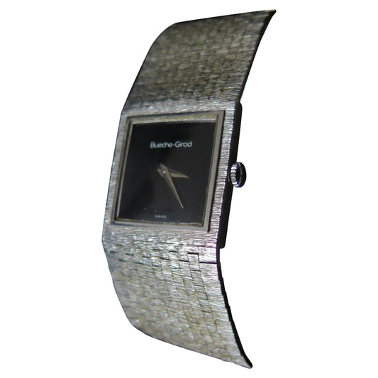 Frisman Vintage Bueche Girod Dress Watch In 9K White Gold Integrated Bracelet Ca' 1970's