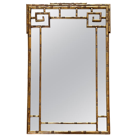 Frisman Vintage Faux Bamboo Mirror with Greek Key, Attributed to La Barge