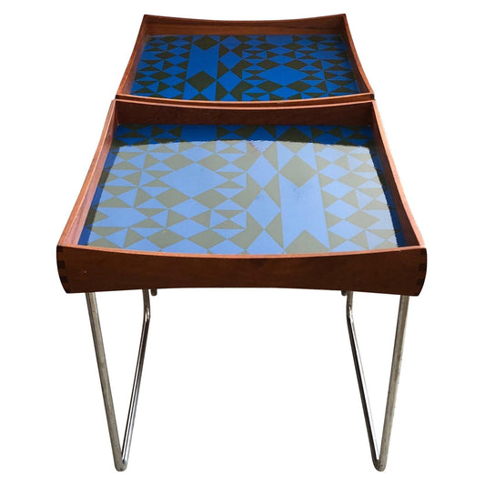 Frisman Vintage Hermann Bongard Norwegian Enamel Tray Tables