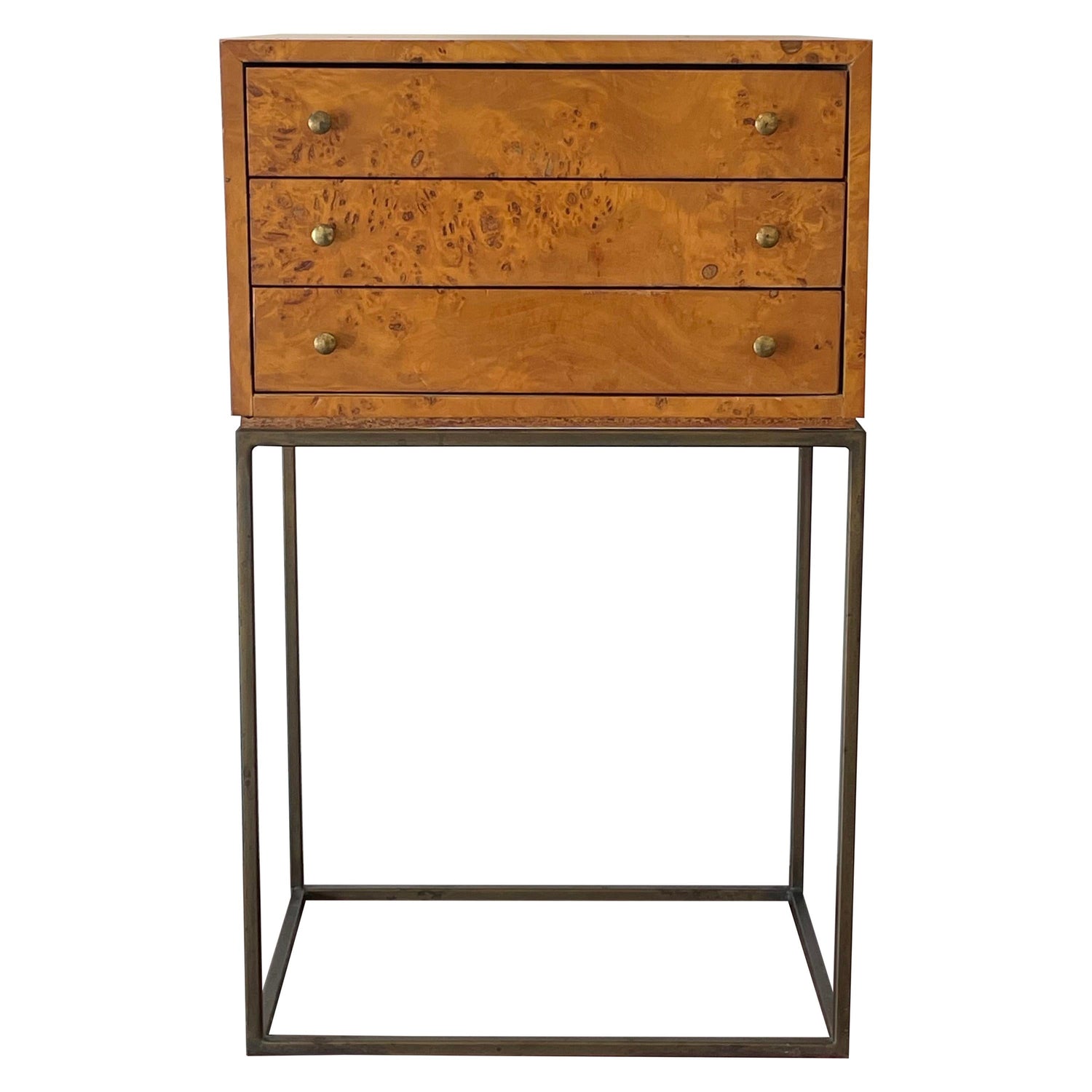 Frisman Vintage Petite Jewelry Chest in Bronze and Burl, Style of Milo Baughman