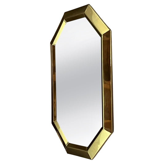 Frisman Vintage Unusual Polished Brass Octagon Mirror ca' 1970's