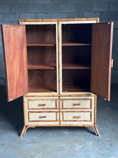 Frisman Vintage Vintage Bamboo and Grass Cloth Dresser / Armoire