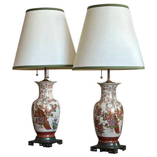 Frisman Vintage Pair of Japanese Hand Painted Lamps