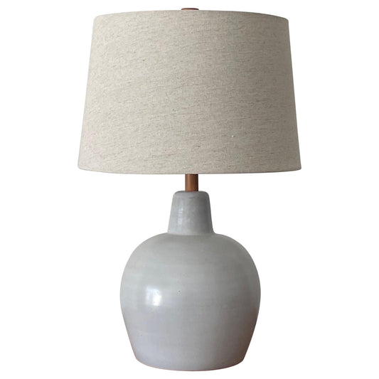 Frisman Vintage Martz Lamp by Jane and Gordon Martz, Large Round Ceramic and Walnut