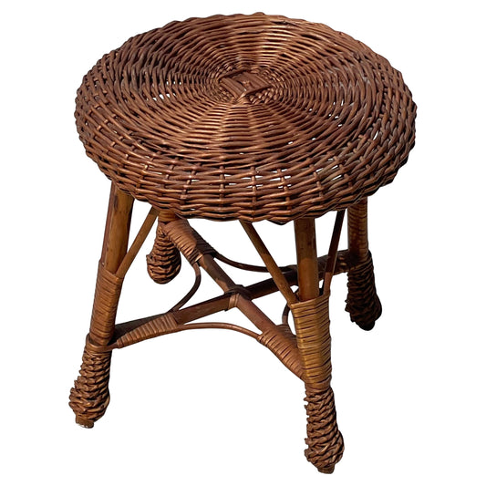 Frisman Vintage Bamboo and Wicker Stool, Style of Tony Paul and Franco Albini