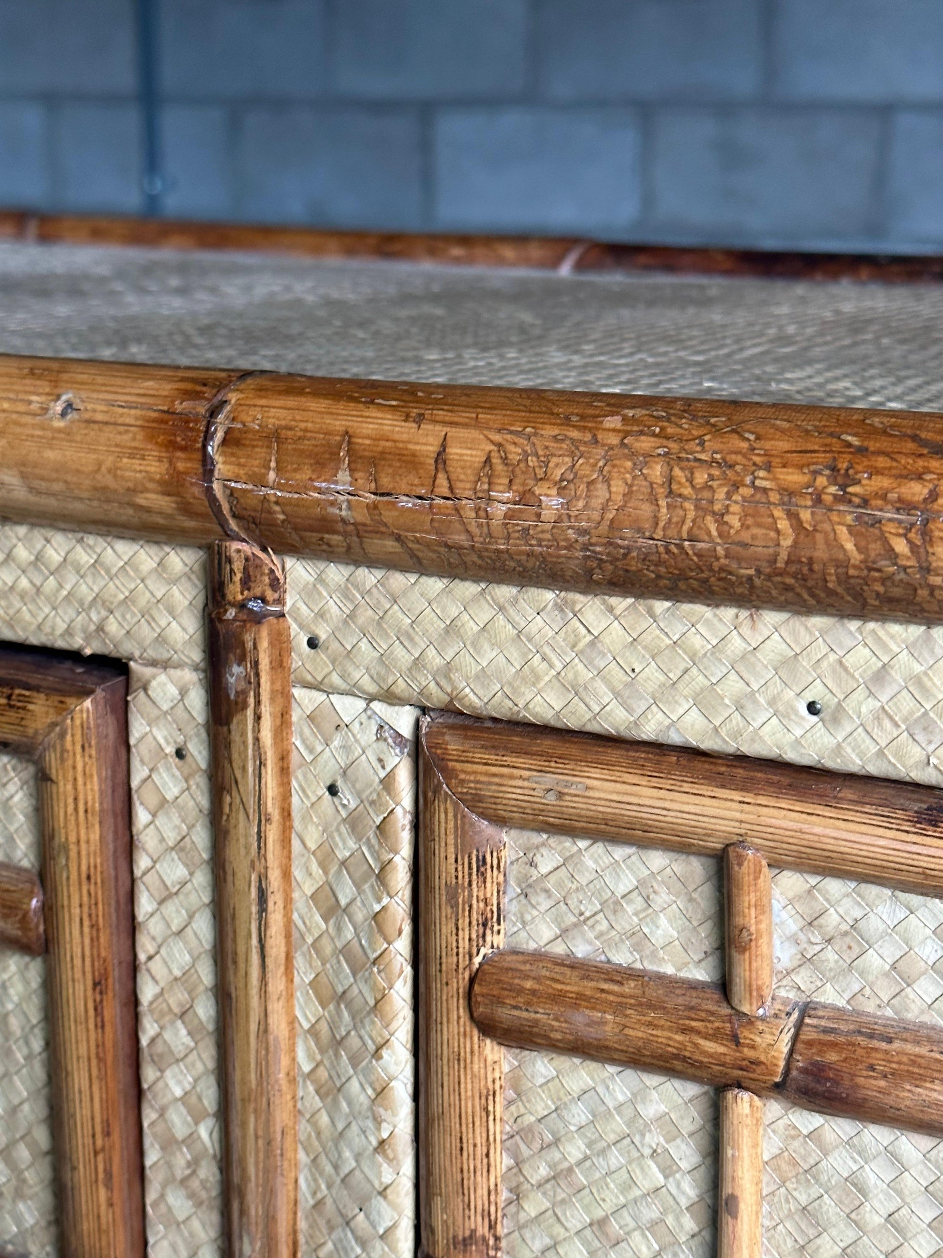 Frisman Vintage Vintage Bamboo and Grass Cloth Dresser / Armoire