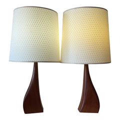 Beautiful Pair of Danish Modern Biomorphic Teak Lamps by Johannes Aasbjerg