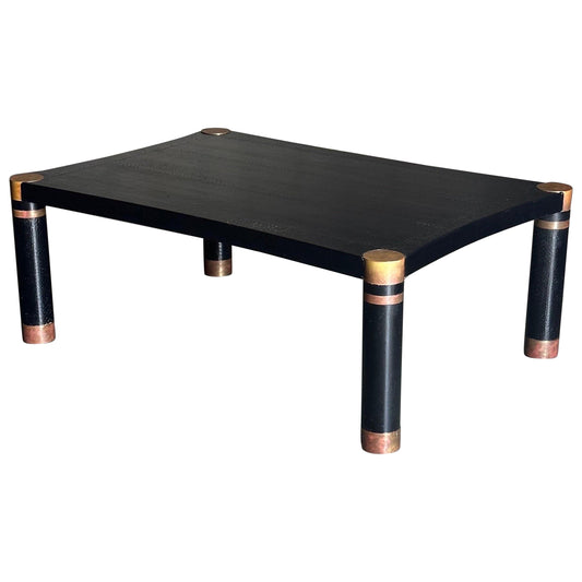 Frisman Vintage Karl Springer Exotic Leather and Patinated Brass Coffee Table