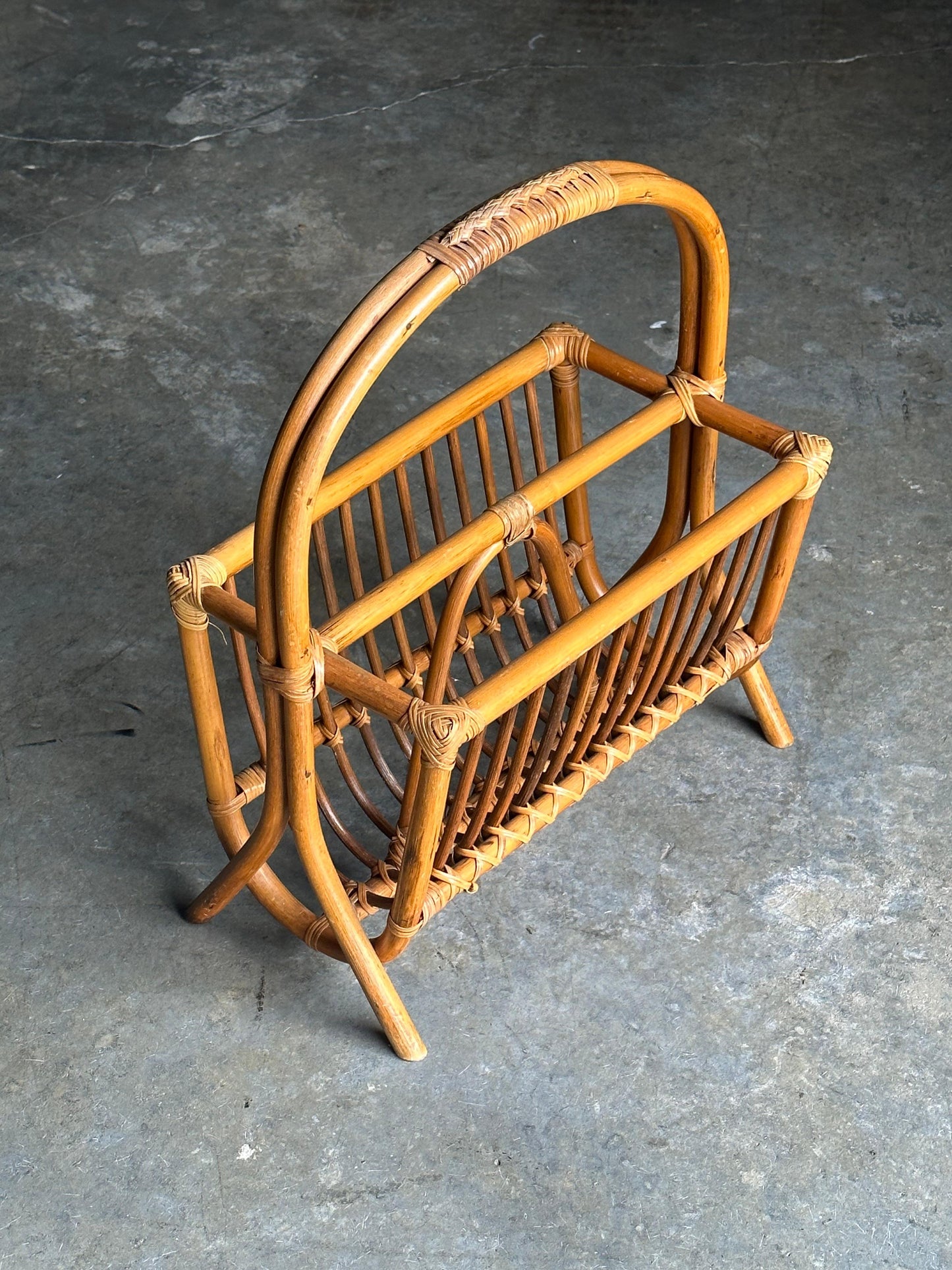 Vintage Modernist Bamboo Magazine Rack