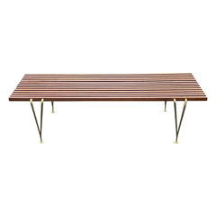 A Classic Hugh Acton Slat Bench With Solid Brass Legs ca' 1950's