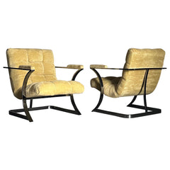 1970s American Designer Chrome Cantilevered Chairs After Milo Baughman