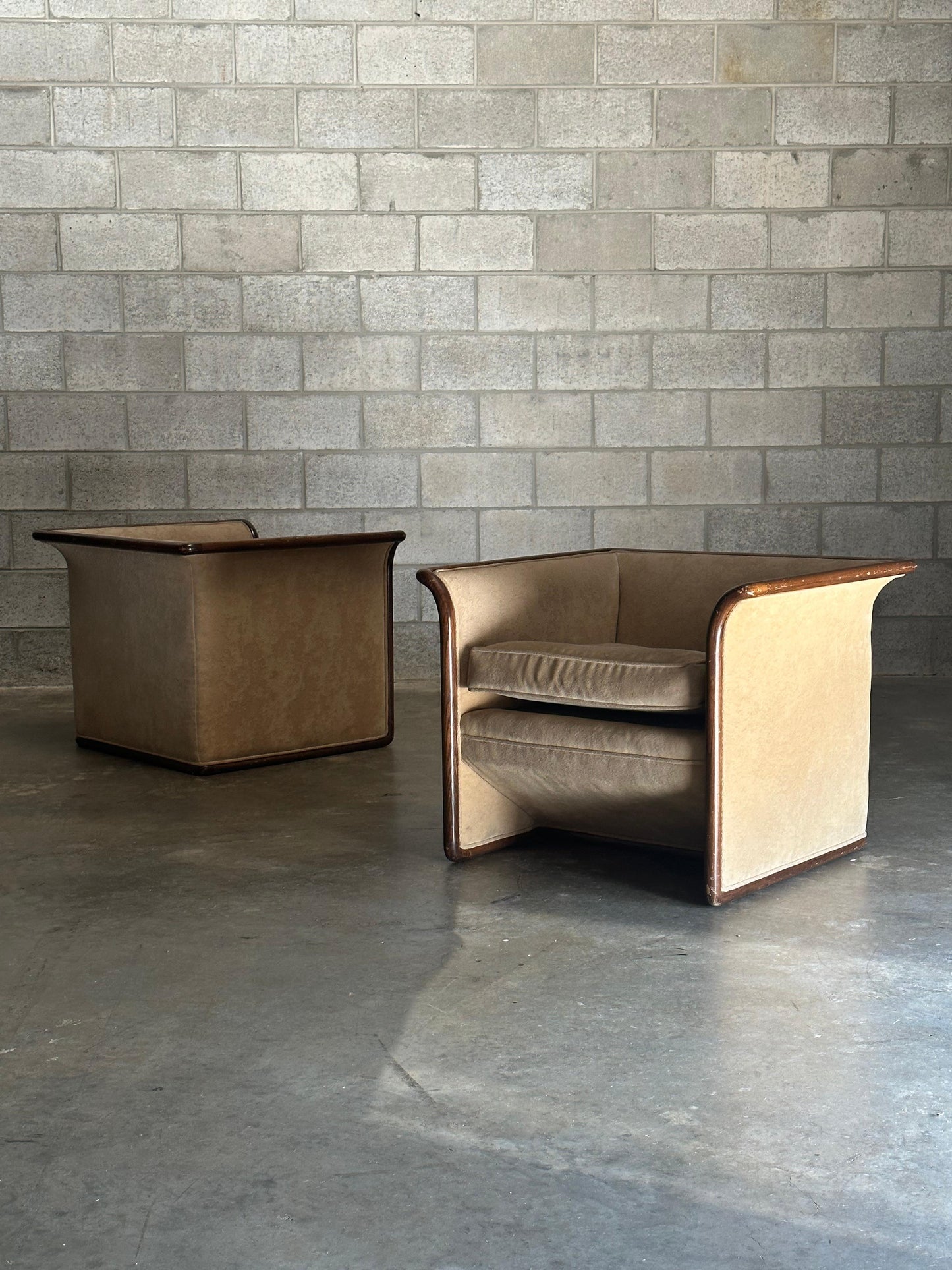 Ward Bennett for Brickel Associates Postmodern Pair of Club Chairs