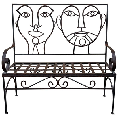 Frisman Vintage Pair 80s John Risley Insp Man and Woman Pop Art Iron Bench