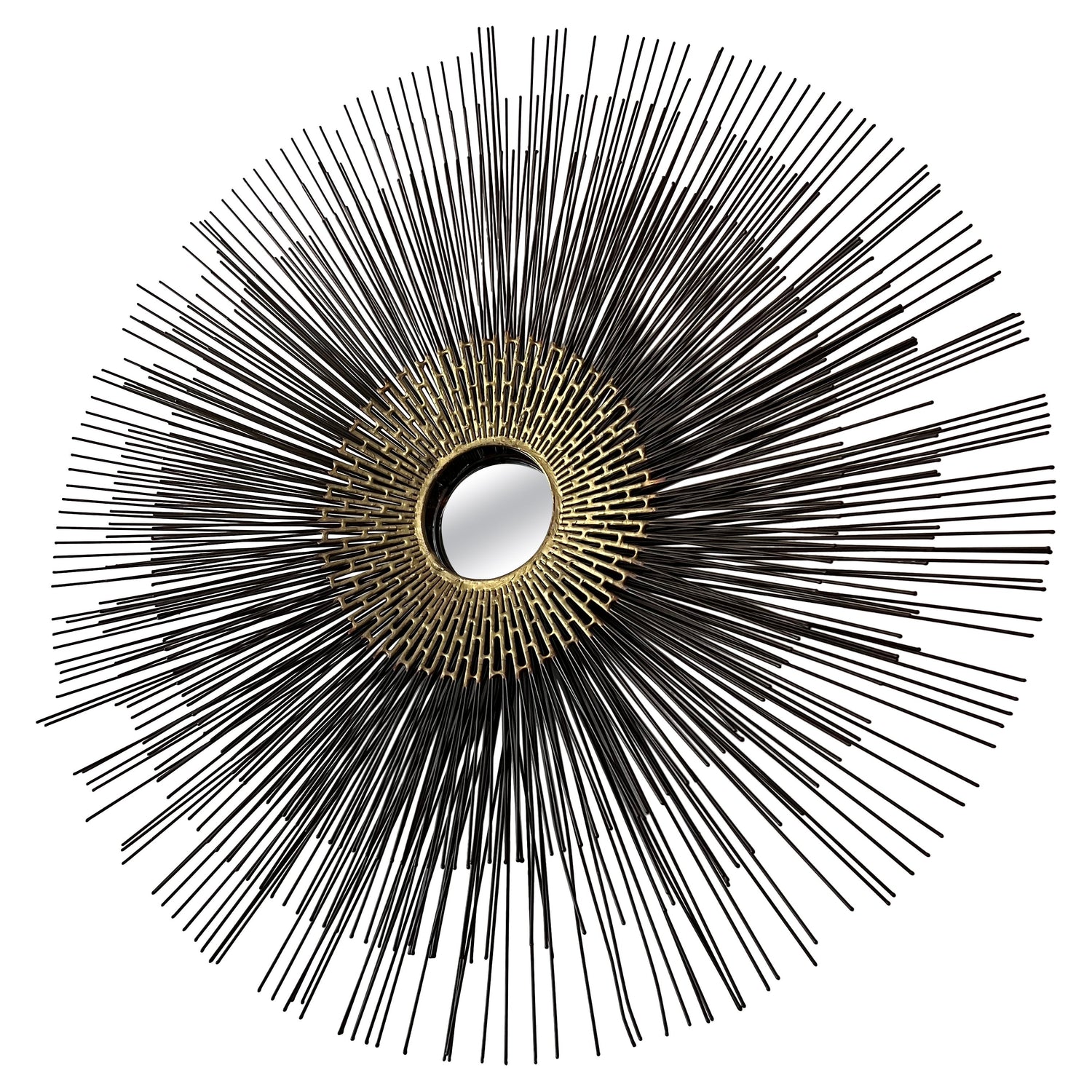 Frisman Vintage Brutalist Sunburst Wall Sculpture Mirror by William Friedle, 1970s