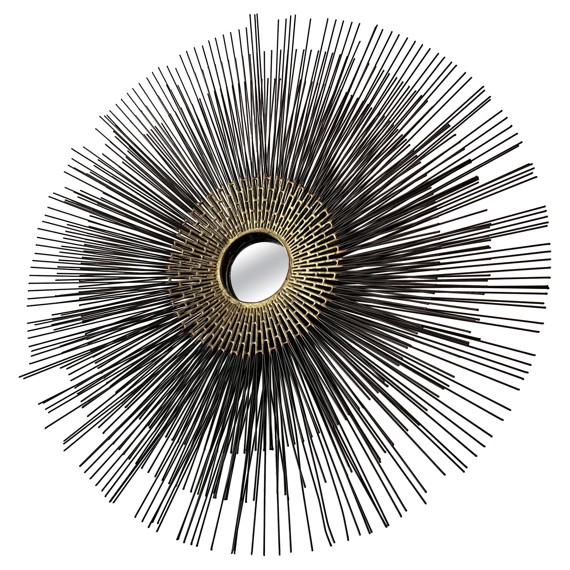 Frisman Vintage Brutalist Sunburst Wall Sculpture Mirror by William Friedle, 1970s