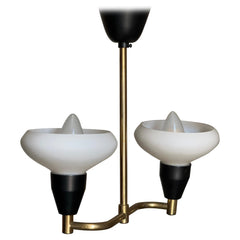 1950s Brass, Metal, and Opaline Glass Hanging Ceiling Light, Sweden