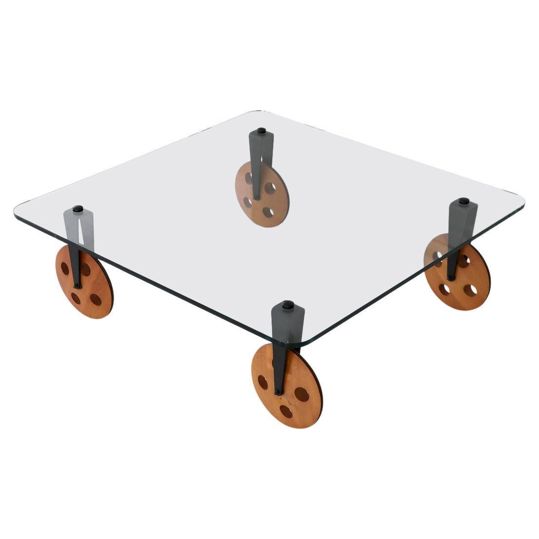 Frisman Vintage Gae Aulenti Style Postmodern Industrial Coffee Table lood Wheels Fontana Arte