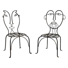 Vintage Man and Woman Pop Art Chairs Heavy Iron Bronze Finish 1980's Whimsical