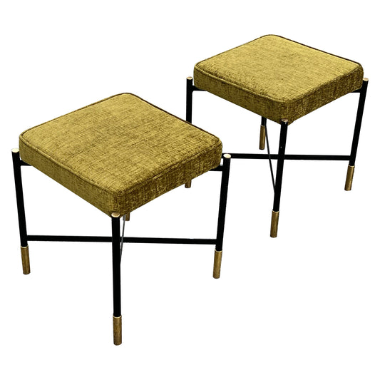 Frisman Vintage A Pair Of Italian Designer Stools Brass And Steel Elegant  Post Modern