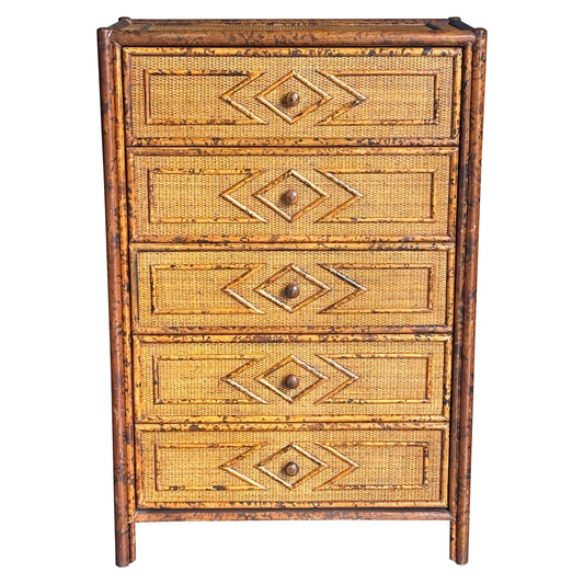 Frisman Vintage Vintage British Colonial Style Bamboo and Rattan Tall Chest