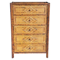Vintage British Colonial Style Bamboo and Rattan Tall Chest