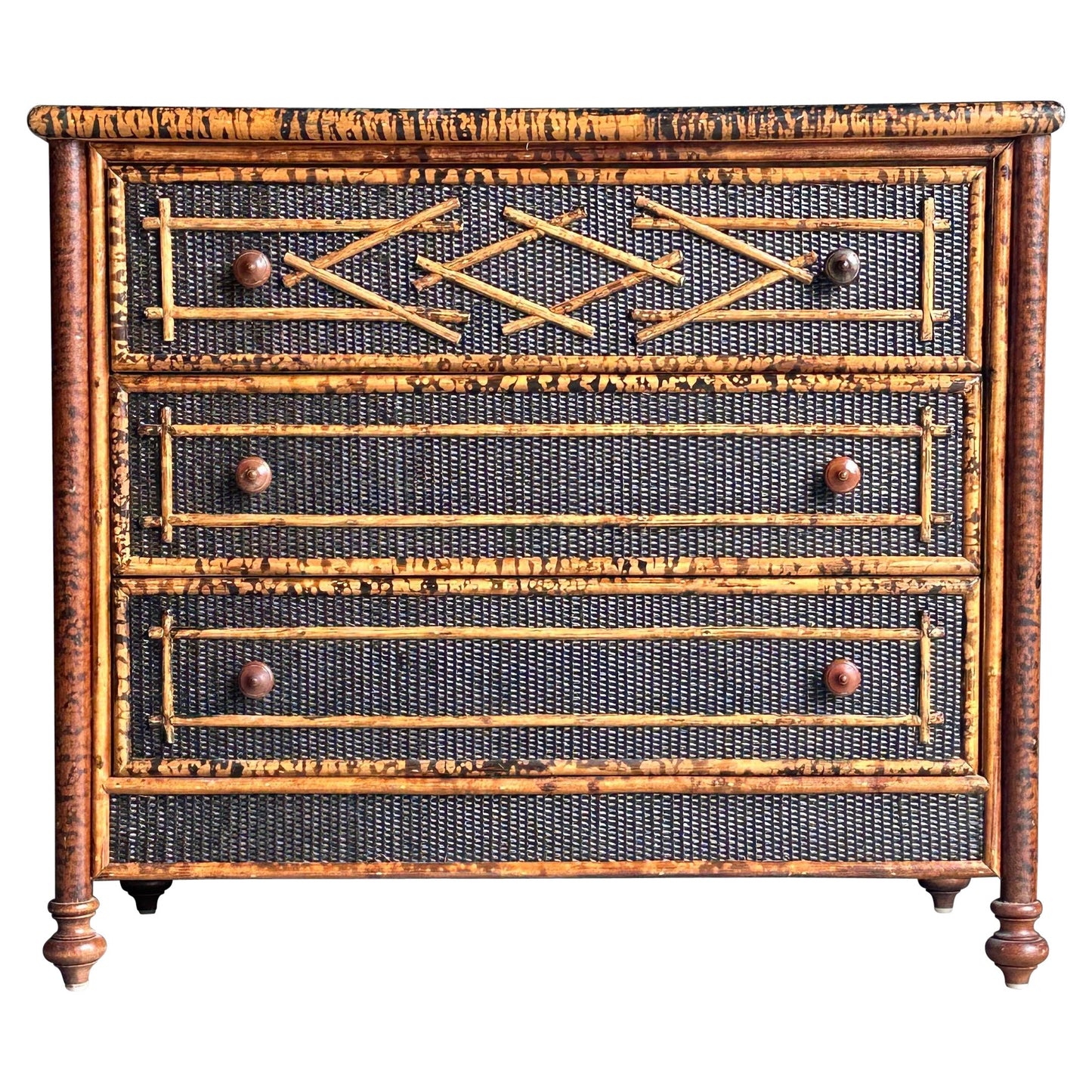 Frisman Vintage Vintage British Colonial Style Burnt Bamboo and Cane Dresser
